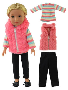 Pink Fuzzy Vest Pant Outfit Fits 14.5" Wellie Wisher American Girl Doll Clothing0