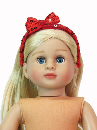 Sequin Bow Headband 3 Pack Black Red Silver Fits 18" American Girl Doll Clothing2