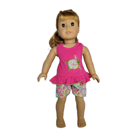 Hot Pink Turtle Short Set Fits 18" American Girl Doll Clothes0