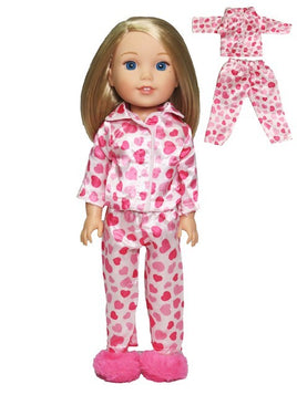 Pink Heart Pajama Pant Set Fits 14.5" Wellie Wisher American Girl Doll Clothing0