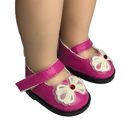 Pink Bow Dress Shoes Fits 14.5" Wellie Wisher American Girl Doll Shoes1