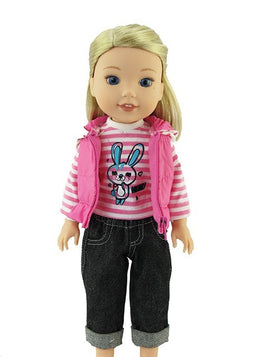 Pink Bunny Puffer Vest Outfit Fits 14.5 Wellie Wisher American Girl Doll Clothes0
