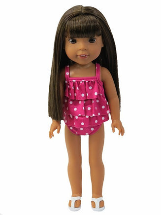 Hot Pink Polka Dot Swimsuit Fits 14.5" Wellie Wisher American Girl Clothing1