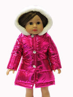 Metallic Hot Pink Puffer Coat Outerwear Fits 18" American Girl Doll Clothing0