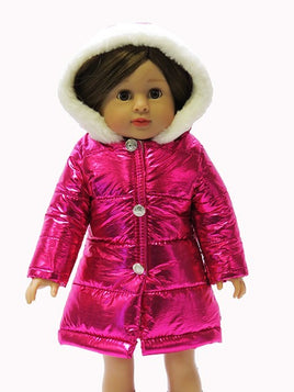 Metallic Hot Pink Puffer Coat Outerwear Fits 18" American Girl Doll Clothing0
