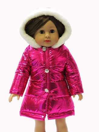 Metallic Hot Pink Puffer Coat Outerwear Fits 18" American Girl Doll Clothing0