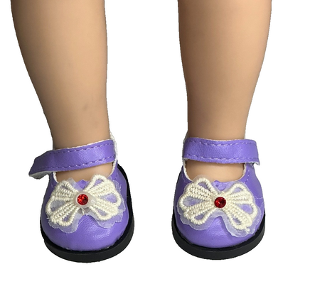 Purple Bow Dress Shoes Fits 14.5" Wellie Wisher American Girl Doll Shoes0