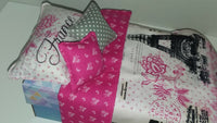 Hot Pink Paris Handmade Reversible Bedding 4pc Fits 14.5" Wellie Wisher Dolls 1