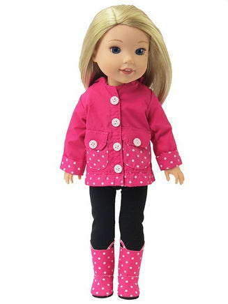 Pink Polka Dot Raincoat Set Fits 14.5" Wellie Wisher American Girl Doll Clothing0