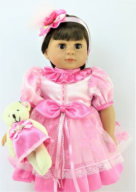 Pink Flower Dress And Bear Fits 18" American Girl Doll Clothing0