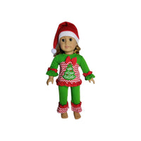 Christmas Tree Zig Zag  Ruffles Pant Set Hat Fits 18" American Girl Doll Clothes0