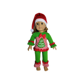 Christmas Tree Zig Zag  Ruffles Pant Set Hat Fits 18" American Girl Doll Clothes0
