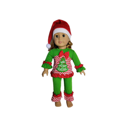 Christmas Tree Zig Zag  Ruffles Pant Set Hat Fits 18" American Girl Doll Clothes0