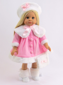Pink And White Fur Trim Dress Hat Purse Fits 18" American Girl Doll Clothing0