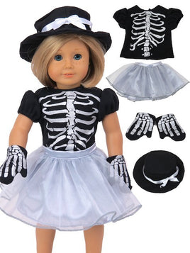 Silver Skeleton Costume Skirt Hat Halloween Fits 18" American Girl Doll Clothing0