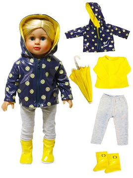 Yellow Daisy 5pc Raincoat Outfit Boots Fits 18" American Girl Doll Clothing0
