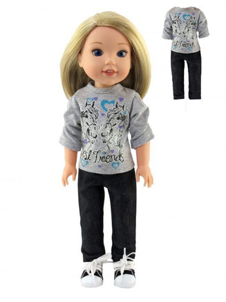 Horse Best Friends Pant Set Fits 14.5" Wellie Wisher American Girl Doll Clothing0