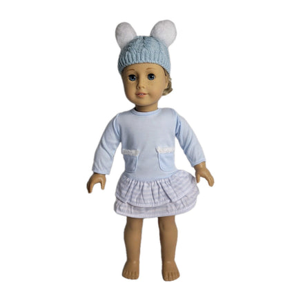 Blue Stripe Dress And Pom Hat Fits 18" American Girl Doll Clothes1
