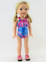 Tie Dye Fringe Swimsuit Fits 14.5" Wellie Wisher American Girl Doll Clothing1