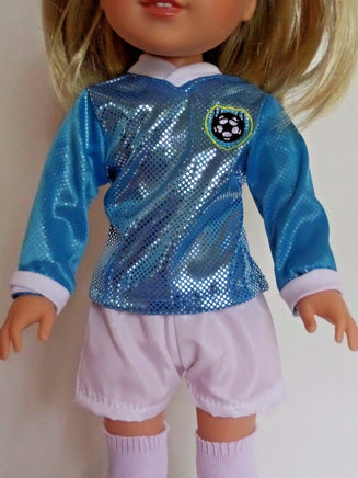 Blue Soccer Outfit Shoes Fits Wellie Wishers 14.5" American Girl Clothes1