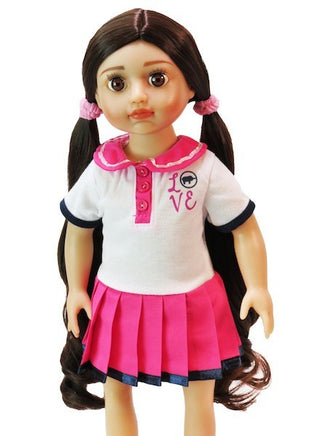 Hot Pink Pleated Love Dress Fits 18" American Girl Doll Clothing0