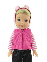Pink Bunny Puffer Vest Outfit Fits 14.5 Wellie Wisher American Girl Doll Clothes1
