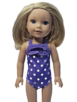 Purple Polka Dot Swimsuit Fits 14.5" Wellie Wisher American Girl Doll Clothing0