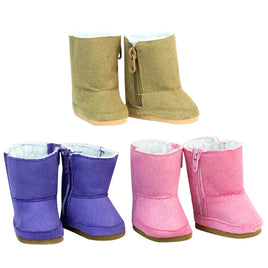 Pink Purple Tan Suede Winter Boots Fits 18" American Girl Doll Clothing Shoes0