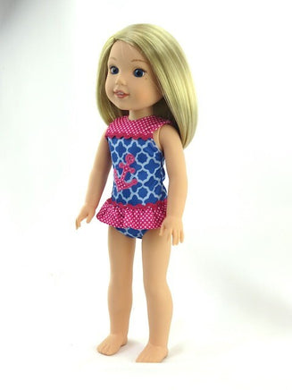 Pink and Blue Anchor Swimsuit Fits 14.5" Wellie Wisher American Girl Doll1