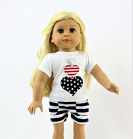 Stars And Stripes Hearts Short Set Fits 18" American Girl Doll Clothing1