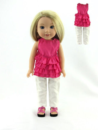 Hot Pink Ruffle Pant Set Fits 14.5" Wellie Wisher American Girl Doll Clothing0