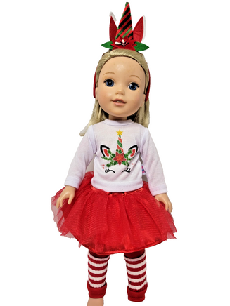 Christmas Unicorn Skirt Set Fits 14.5" Wellie Wisher American Girl Doll Clothing4