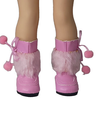 Pink Fur Pom Boots Fits 14.5" Wellie Wisher American Girl Doll Shoes2