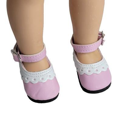 Pink Eyelet Dress Shoes Fits 14.5" Wellie Wisher American Girl Doll Shoes1