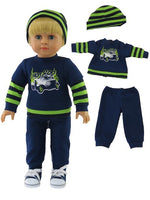 Hot Rod Blue And Green Pant Set Hat Fits 18" American Boy Girl Doll Clothing0