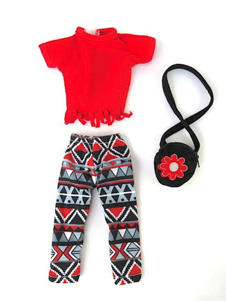 Red Tribal Pant Set Purse Fits 14.5" Wellie Wisher American Girl Doll Clothes1