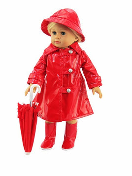 Red Raincoat 4pc Rainy Day Set Boots Fits 18" American Girl Doll Clothing0