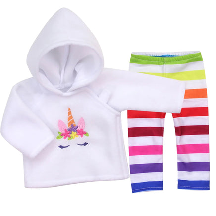 Unicorn Hoodie & Striped Leggings Fits 15" Bitty Baby American Girl Doll Clothes2