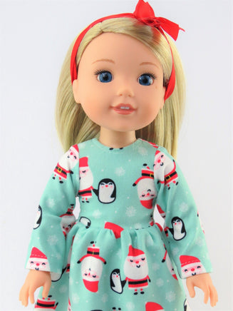 Santa and Penguins Nightgown Fits 14.5" Wellie Wisher American Girl Doll Clothes1