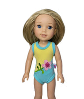 Embroidered Flower Swimsuit Fits 14.5" Wellie Wisher American Girl Doll Clothing0