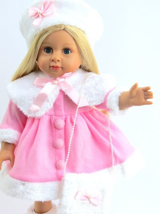 Pink And White Fur Trim Dress Hat Purse Fits 18" American Girl Doll Clothing1