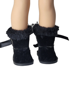 Black Fur Trim Boots Fits 14.5" Wellie Wisher American Girl Doll Shoes0