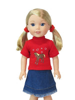Red Horse Jean Skirt Set Fits 14.5" Wellie Wisher American Girl Doll Clothing0