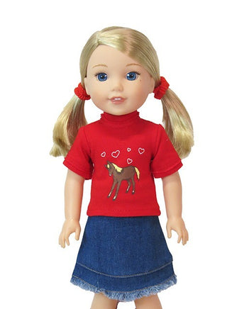 Red Horse Jean Skirt Set Fits 14.5" Wellie Wisher American Girl Doll Clothing0
