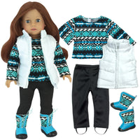 Teal & Black Sweater 4pc Outfit Vest Boots Fits 18" American Girl Doll Clothing0