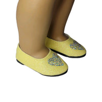 Yellow Glitter Rhinestone Heart Flats Fits 18" American Girl Doll Clothes Shoes2