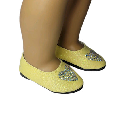 Yellow Glitter Rhinestone Heart Flats Fits 18" American Girl Doll Clothes Shoes2