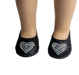 Black Rhinestone Heart Flats Fits 14.5" Wellie Wisher American Girl Doll Shoes0