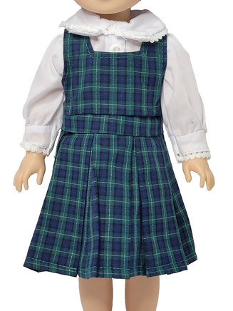 Navy Plaid Jumper Dress Fits 14.5" Wellie Wisher American Girl Doll Clothing1