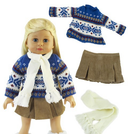 Blue Knit Sweater Skirt Set Fits 18" American Girl Doll Clothing0